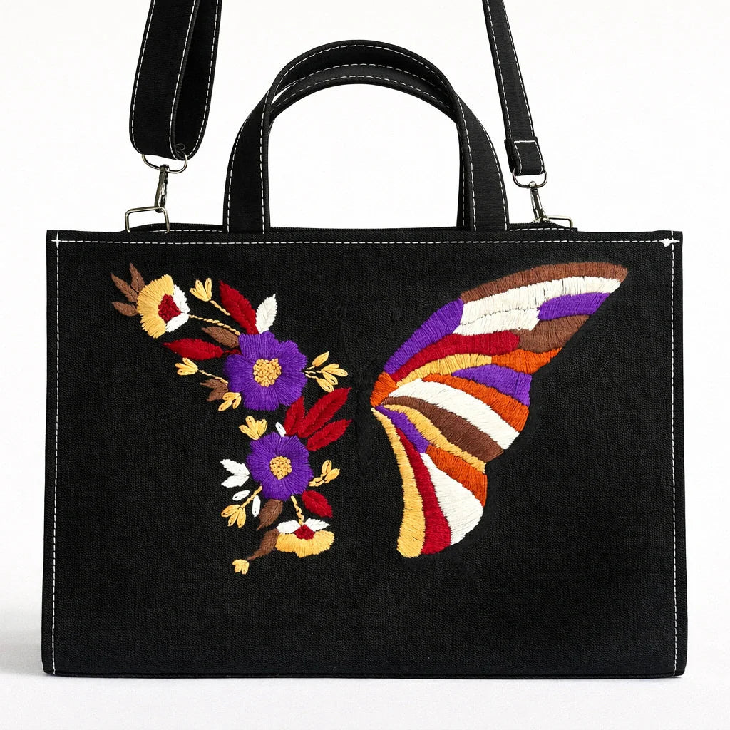 Women's Butterfly Graphic Top-Handle Bag | Denim Box Tote | Floral Butterfly Art Purse, Handcrafted Personalized Elegance, your way