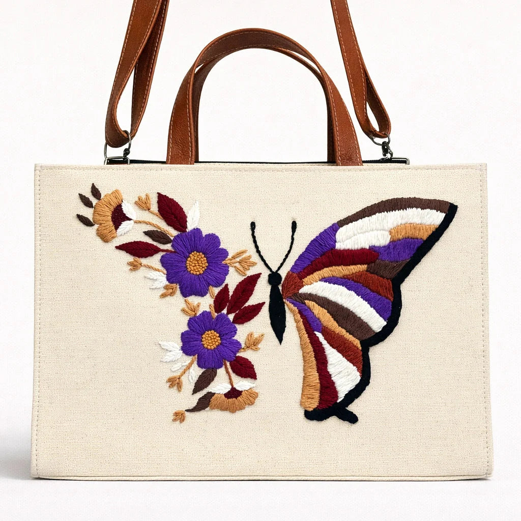 Women's Butterfly Graphic Top-Handle Bag | Denim Box Tote | Floral Butterfly Art Purse, Handcrafted Personalized Elegance, your way