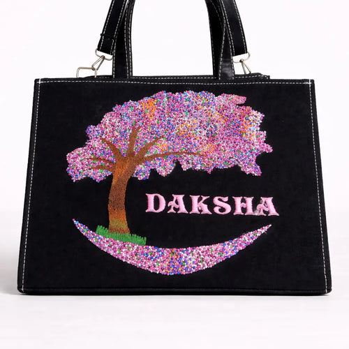"Jacaranda Dream Handcrafted Handbag – Textured French Knot Tree Design"